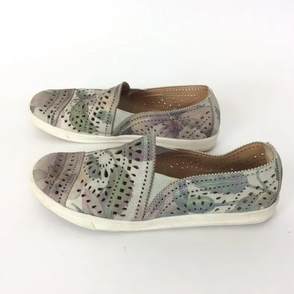 Kalso Earth Flower Leaf Print Laser Cut Slip Ons