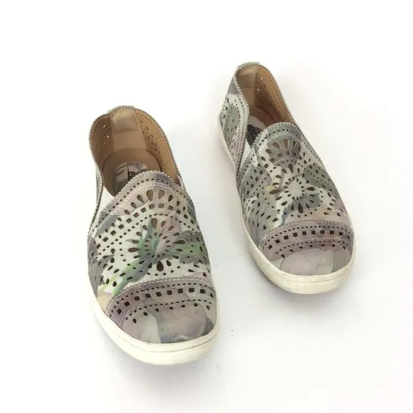 Kalso Earth Flower Leaf Print Laser Cut Slip Ons