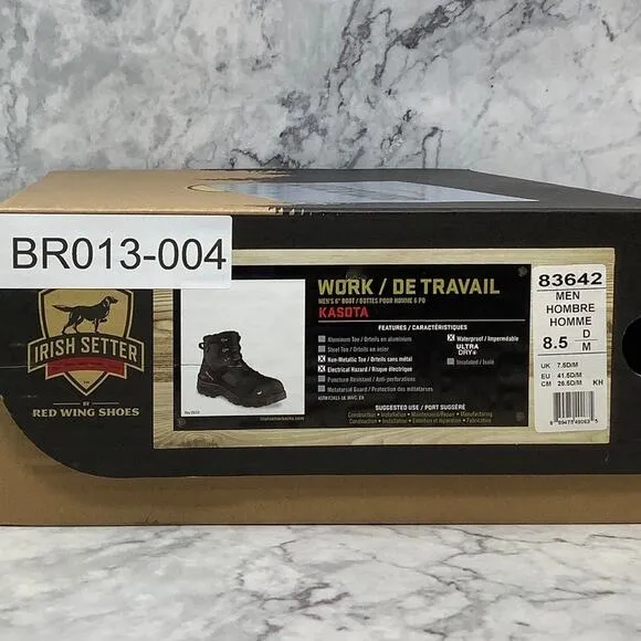 Kasota Mens 8D Black 6&quot; Waterproof Leather Safety Toe Work Boots Lace Up BR13-4