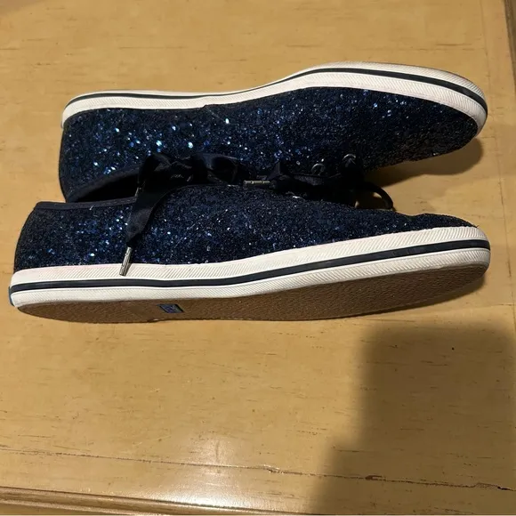 Kate Spade Keds navy blue glitter sneakers size 8.5 women’s WF 60097