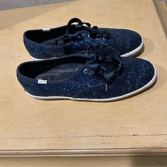 Kate Spade Keds navy blue glitter sneakers size 8.5 women’s WF 60097
