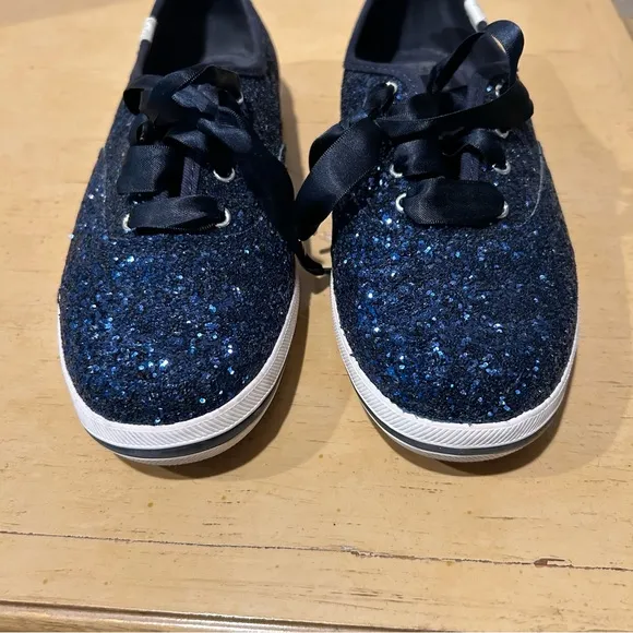 Kate Spade Keds navy blue glitter sneakers size 8.5 women’s WF 60097