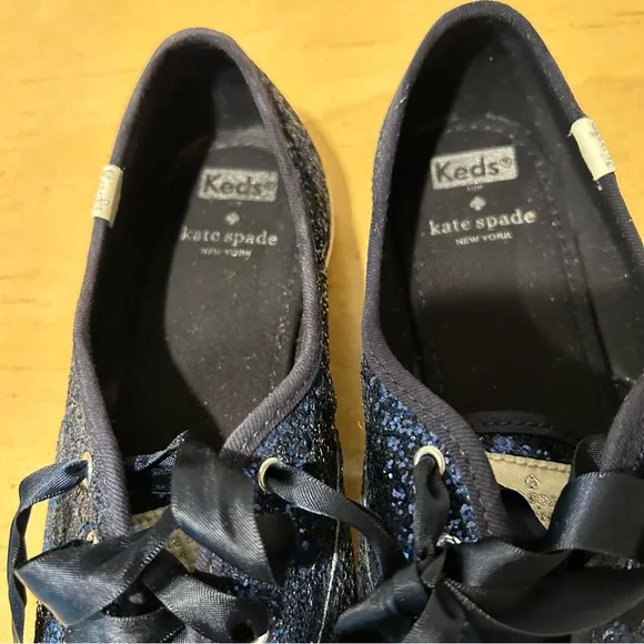 Kate Spade Keds navy blue glitter sneakers size 8.5 women’s WF 60097