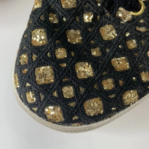 Keds by Kate Spade black woven gold glitter sneakers
