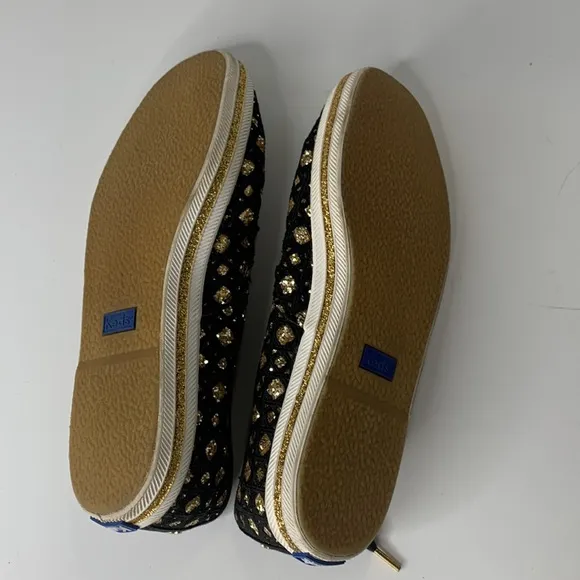 Keds by Kate Spade black woven gold glitter sneakers