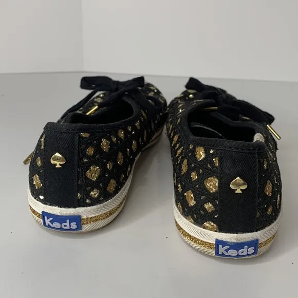 Keds by Kate Spade black woven gold glitter sneakers