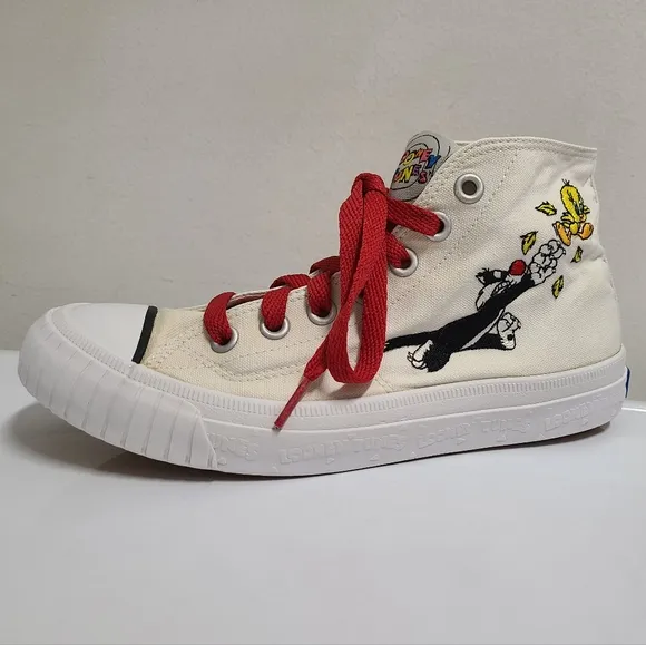 Keds Vintage 1993 Looney Tunes Tweety Bird &amp; Sylvester Hi-Top Canvas Sneakers 7