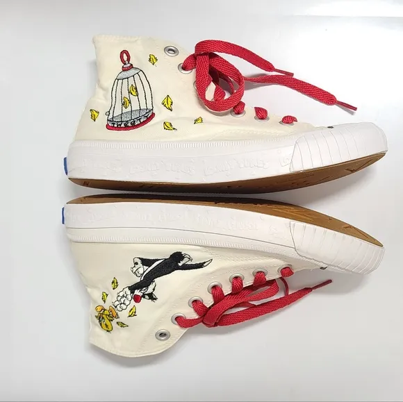 Keds Vintage 1993 Looney Tunes Tweety Bird &amp; Sylvester Hi-Top Canvas Sneakers 7