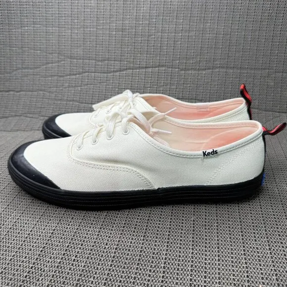 Keds Womens Size 10 White Champion Toe Cap Splash Canvas Lace-Up Sneakers