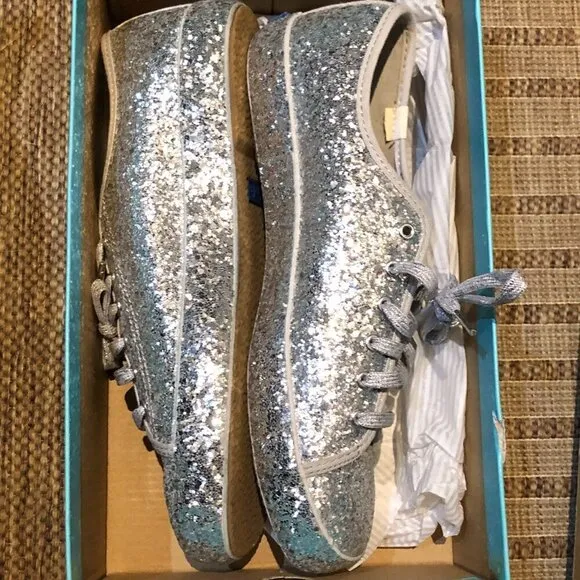 Keds X Kate Spade New York All-over Glitter Silver Sneakers Size 8