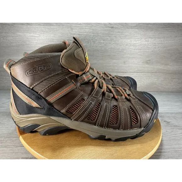 KEEN Flint Mid Steel Toe Utility Boots Shiitake/Rust Men’s 10D