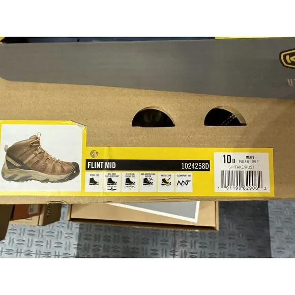 KEEN Flint Mid Steel Toe Utility Boots Shiitake/Rust Men’s 10D