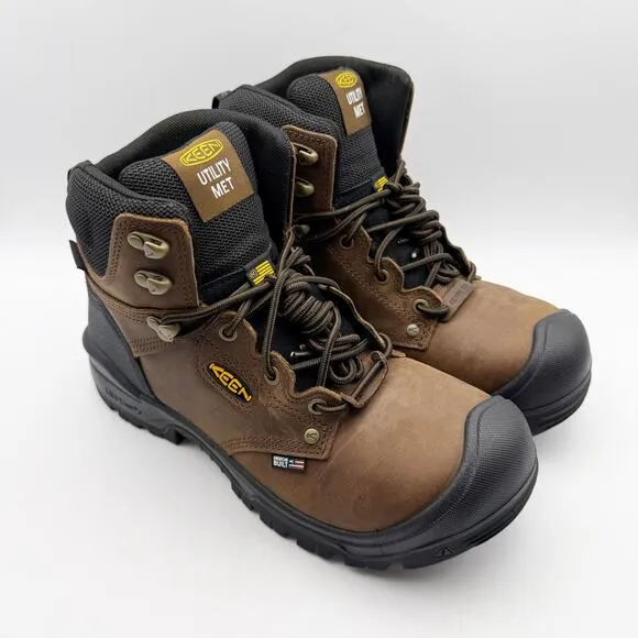 KEEN Mens Independence 6&quot; Work Boots US 9D Dark Brown Black WP Carbon-Fiber NIB
