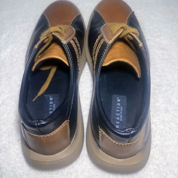 Kenneth Cole Reaction 2Tone Black/Brown Leather Lace Up Casual Men Shoes Size 12