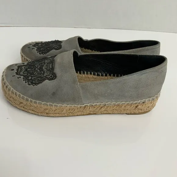 KENZO Paris Kids Girls Sz 4 EU 35 Gray Suede Tiger Espadrilles Flats