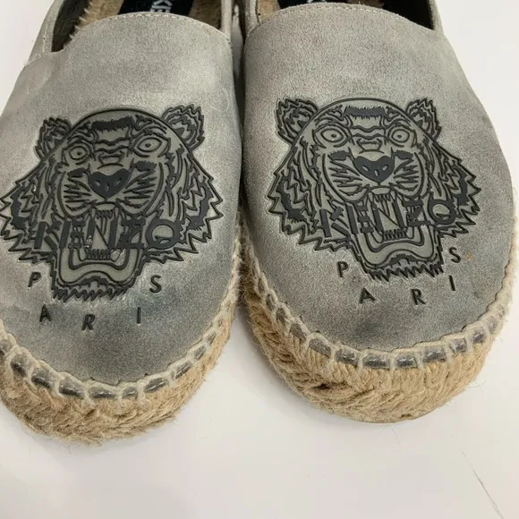 KENZO Paris Kids Girls Sz 4 EU 35 Gray Suede Tiger Espadrilles Flats