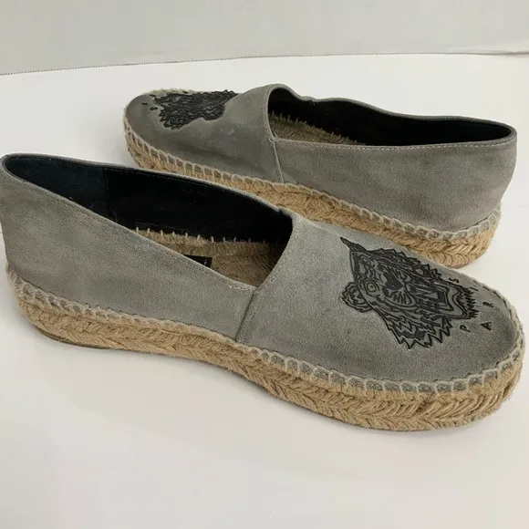 KENZO Paris Kids Girls Sz 4 EU 35 Gray Suede Tiger Espadrilles Flats