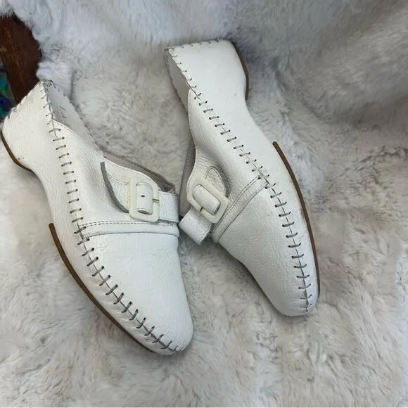 LA PLUME white leather buckle detail wedge comfort made in Italy mule shoes  9