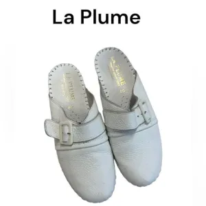LA PLUME white leather buckle detail wedge comfort made in Italy mule shoes  9