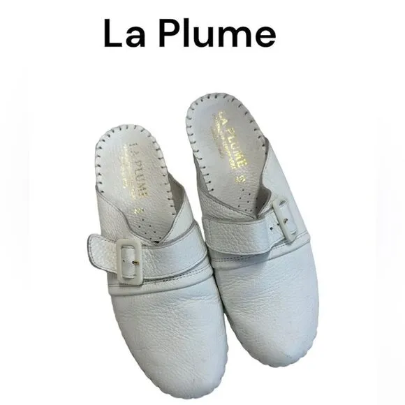 LA PLUME white leather buckle detail wedge comfort made in Italy mule shoes  9