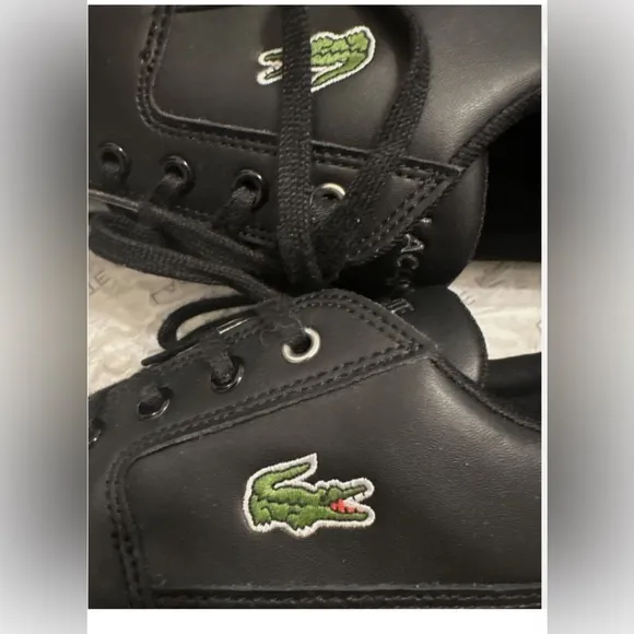 Lacoste Leather Bayliss Mens Black shoes sz 13 Croc logo Sneaker Excell. Cond.