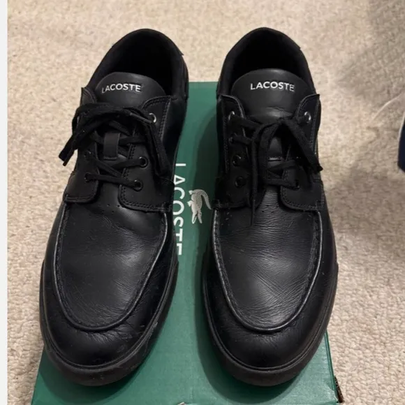 Lacoste Leather Bayliss Mens Black shoes sz 13 Croc logo Sneaker Excell. Cond.