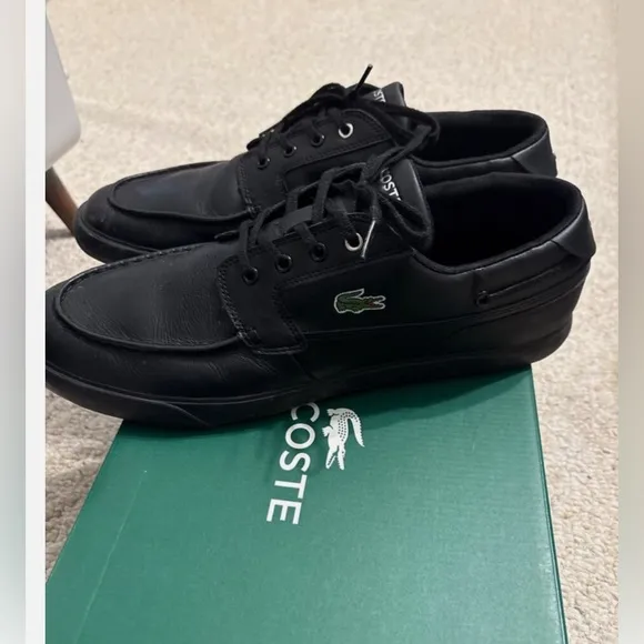 Lacoste Leather Bayliss Mens Black shoes sz 13 Croc logo Sneaker Excell. Cond.