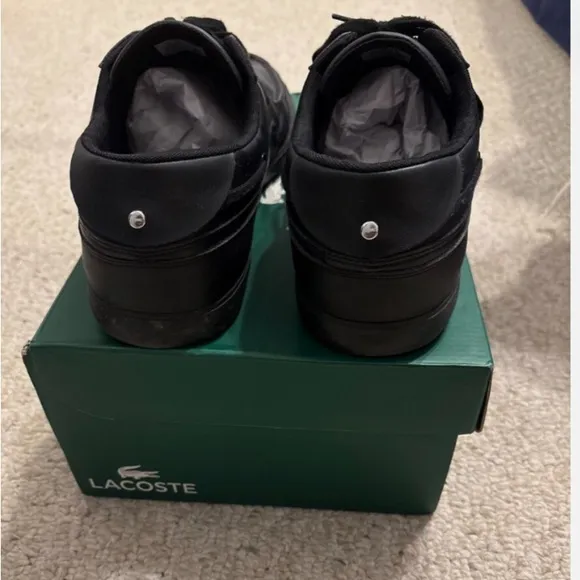 Lacoste Leather Bayliss Mens Black shoes sz 13 Croc logo Sneaker Excell. Cond.