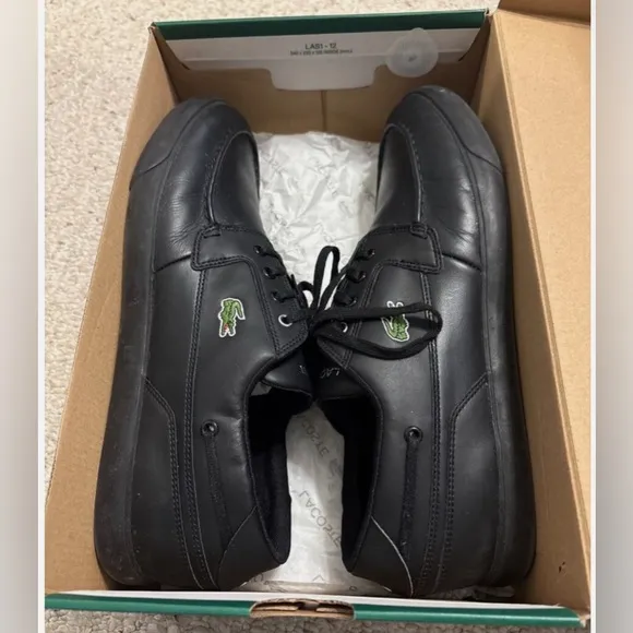 Lacoste Leather Bayliss Mens Black shoes sz 13 Croc logo Sneaker Excell. Cond.