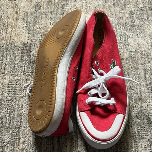 Lacoste Red Canvas Sneakers white accents - lace up - men’s 8.5