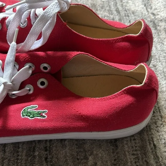 Lacoste Red Canvas Sneakers white accents - lace up - men’s 8.5