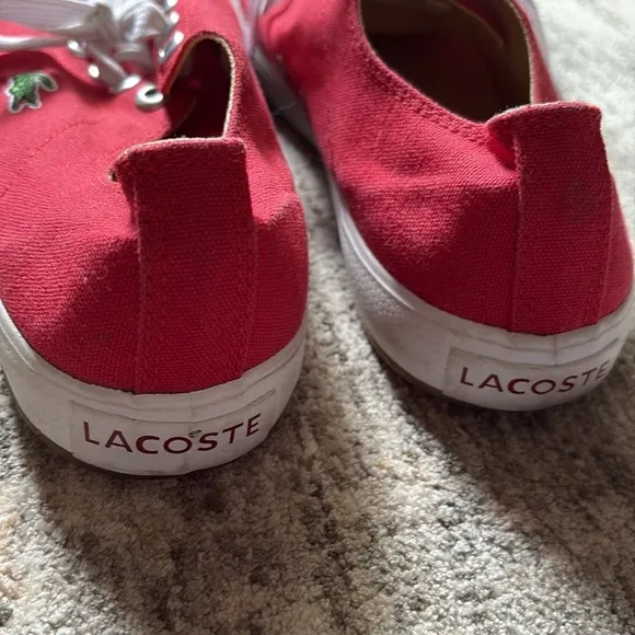 Lacoste Red Canvas Sneakers white accents - lace up - men’s 8.5
