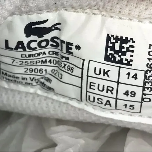 Lacoste Sport Ortholite White Leather Blue Banded Classic Alligator Sneakers