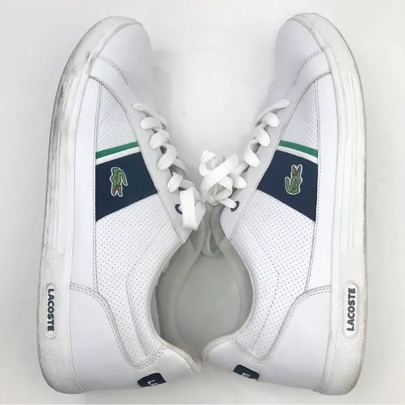 Lacoste Sport Ortholite White Leather Blue Banded Classic Alligator Sneakers