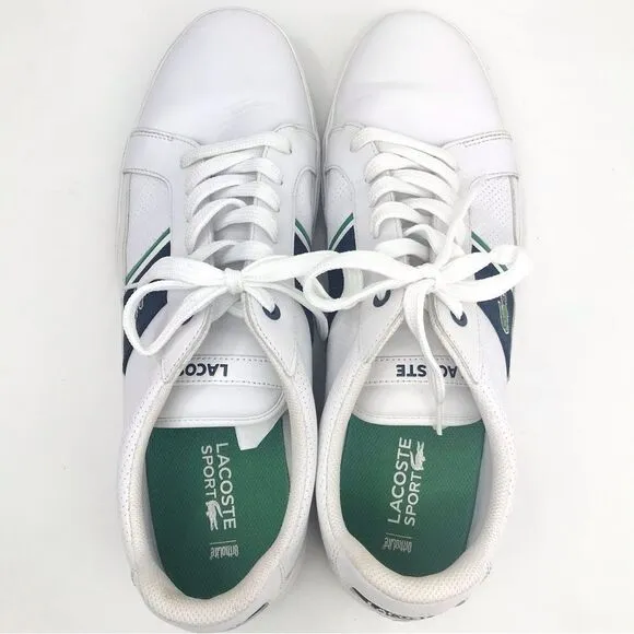Lacoste Sport Ortholite White Leather Blue Banded Classic Alligator Sneakers