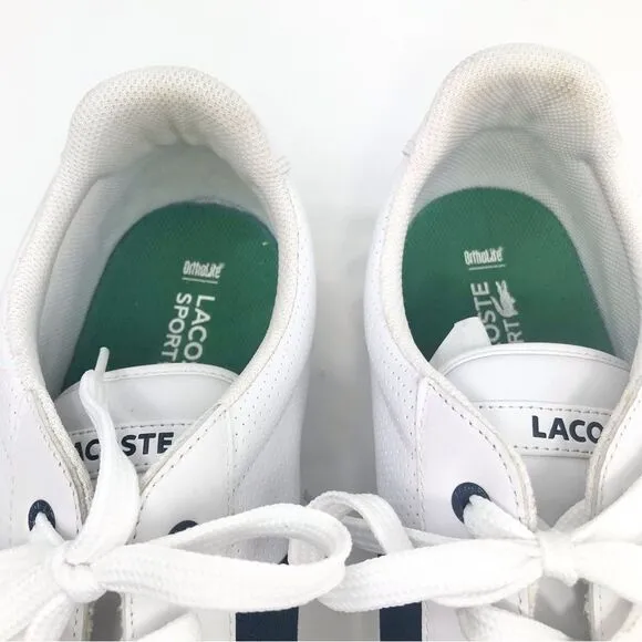 Lacoste Sport Ortholite White Leather Blue Banded Classic Alligator Sneakers