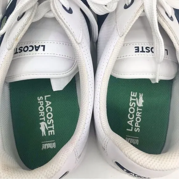 Lacoste Sport Ortholite White Leather Blue Banded Classic Alligator Sneakers