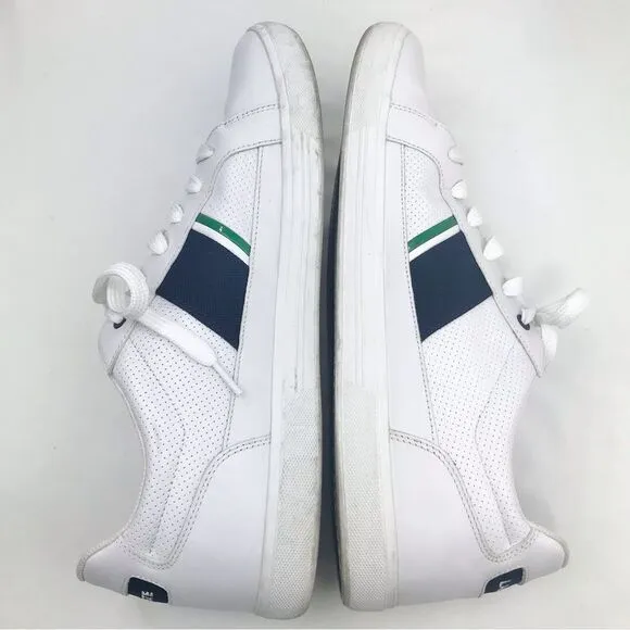Lacoste Sport Ortholite White Leather Blue Banded Classic Alligator Sneakers