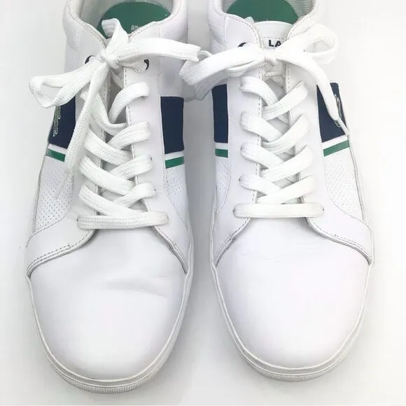 Lacoste Sport Ortholite White Leather Blue Banded Classic Alligator Sneakers