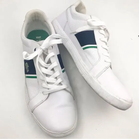 Lacoste Sport Ortholite White Leather Blue Banded Classic Alligator Sneakers