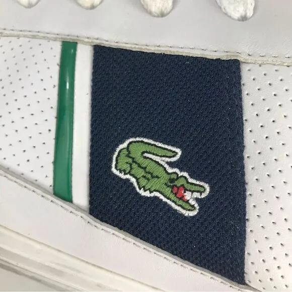 Lacoste Sport Ortholite White Leather Blue Banded Classic Alligator Sneakers