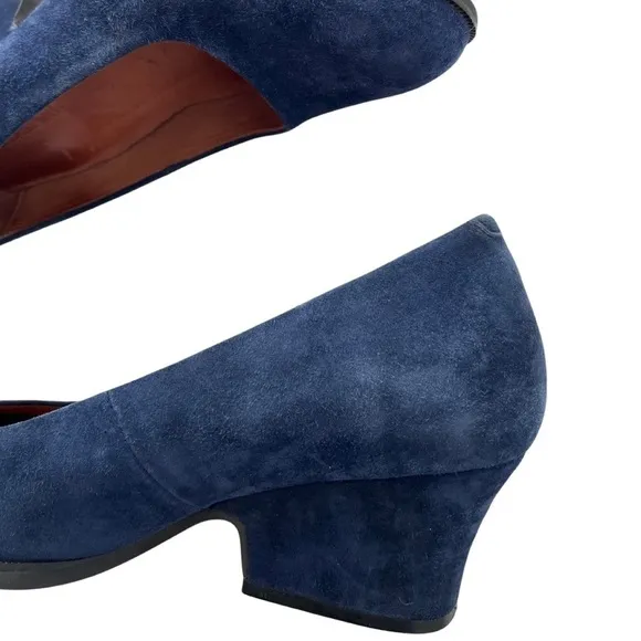 L'Amour Des Pieds Jolanda Leather Heeled Pumps Size 8.5 Navy Blue Suede Shoes