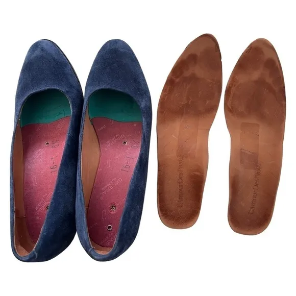 L'Amour Des Pieds Jolanda Leather Heeled Pumps Size 8.5 Navy Blue Suede Shoes