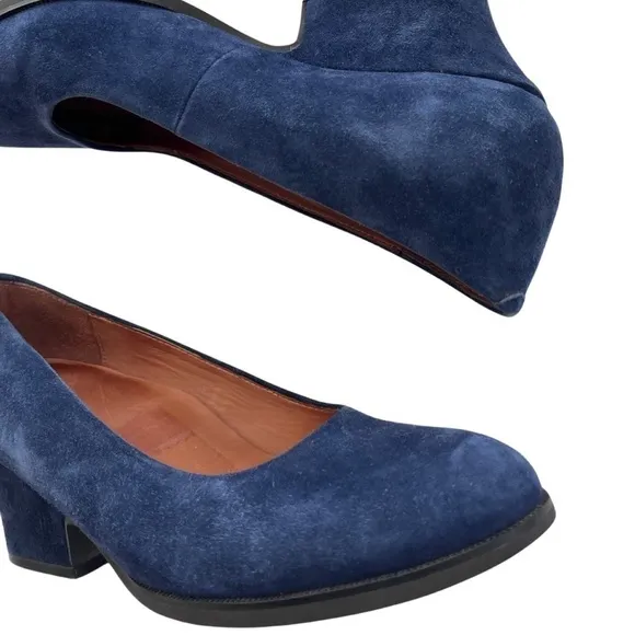 L'Amour Des Pieds Jolanda Leather Heeled Pumps Size 8.5 Navy Blue Suede Shoes