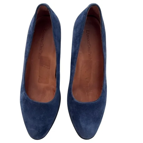 L'Amour Des Pieds Jolanda Leather Heeled Pumps Size 8.5 Navy Blue Suede Shoes