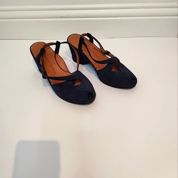 L'Amour Des Pieds Oraine Shoes Slingback Wedge Blue Suede Size 8 NWOT