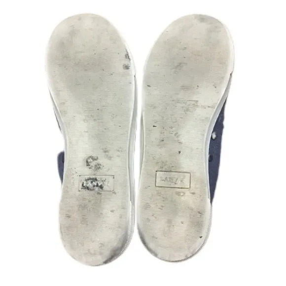 Lanvin Paris Sneakers Denim Blue Metallic Womens 7.5 Pewter Toe Cap Ribbon $595