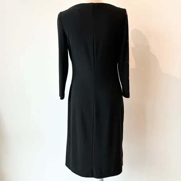 Lauren Ralph Lauren Floral Dress Ruched Stretch Wrap Black Pink Flowers Size 16