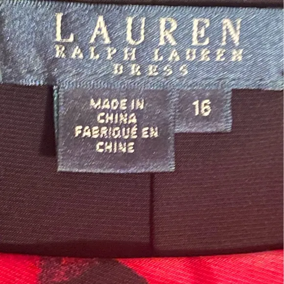 Lauren Ralph Lauren Floral Dress Ruched Stretch Wrap Black Pink Flowers Size 16