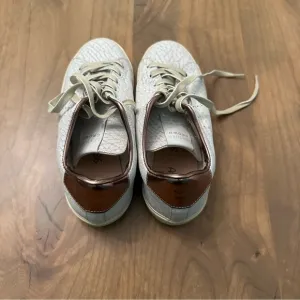 LEATHER CROWN LC06 LOW TOP SNEAKERS WHITE CRACKLE &amp; ROSE GOLD METALLIC SIZE 36